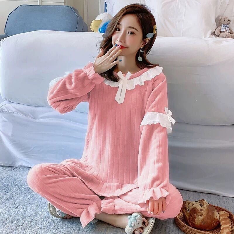 Winter Women Coral Fleece Pajamas Two-Piece Set