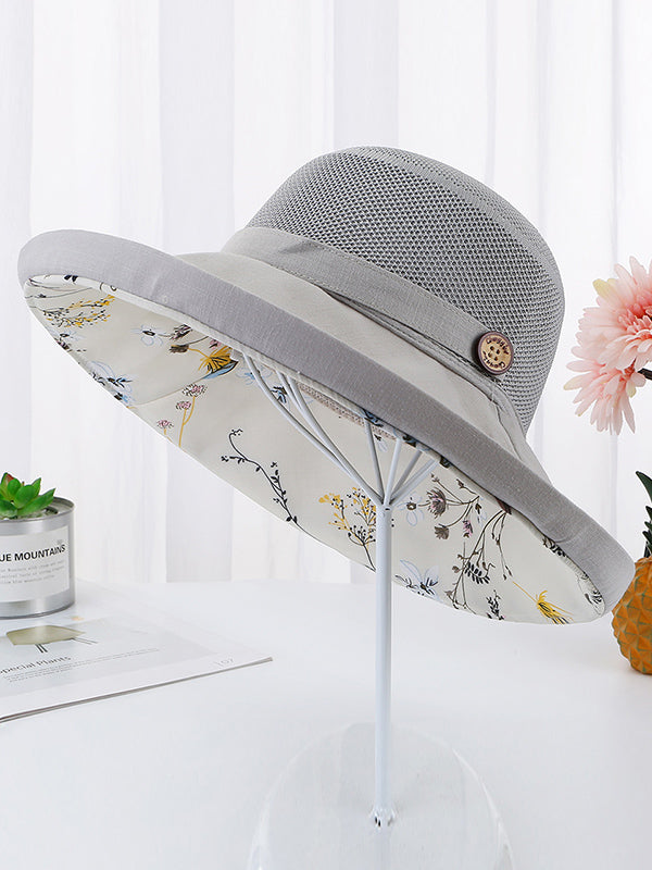 Hollow Lace-Up Printed Split-Joint Sun Hat
