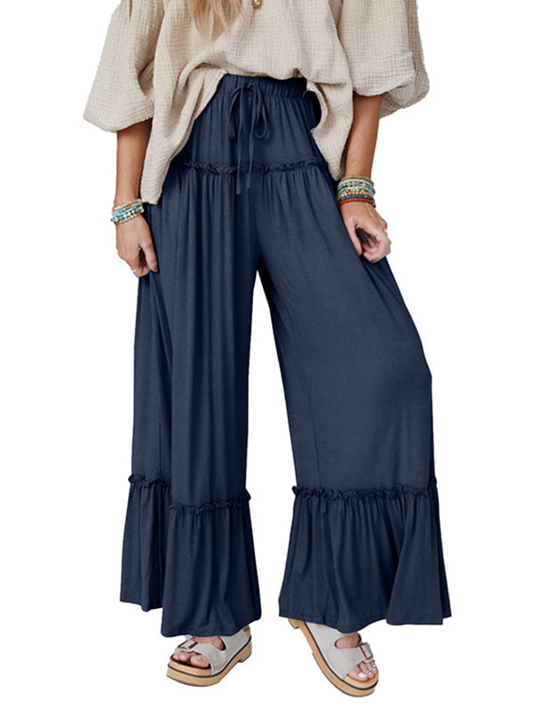 High Waisted Loose Pleated Solid Color Pants Trousers