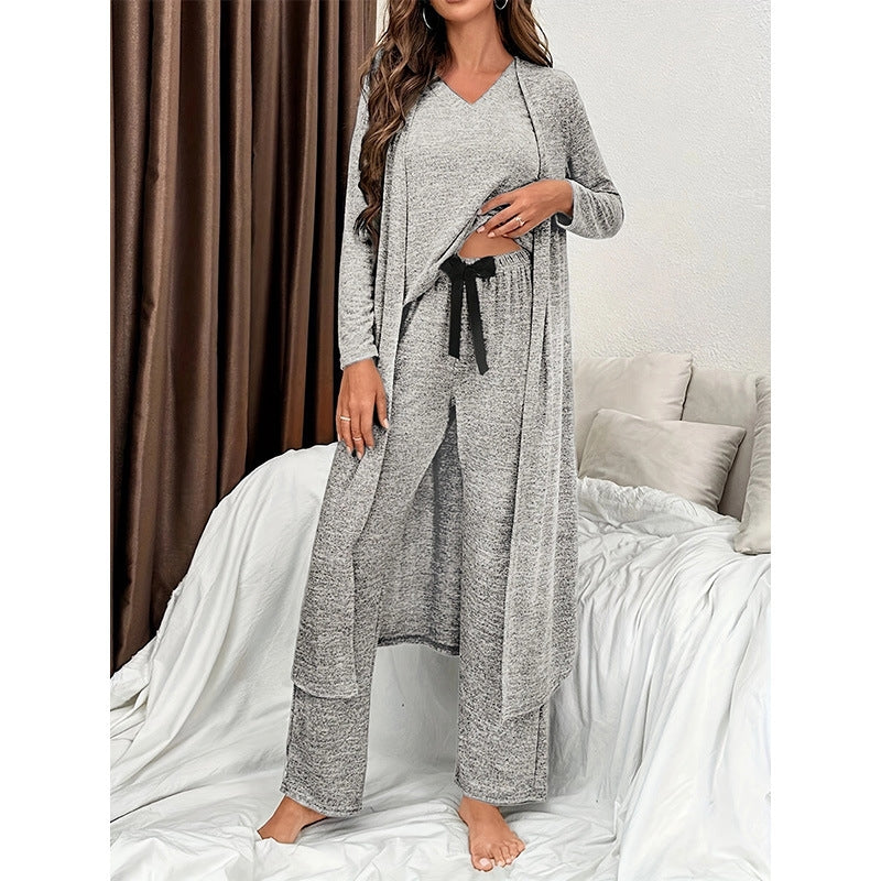 Women Casual Solid Color Pajamas Three-Piece Set