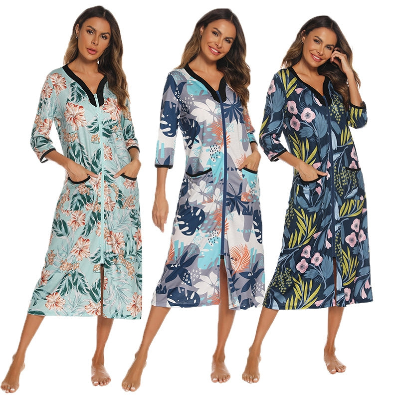 Women Fashion Floral Print Zip Pajamas