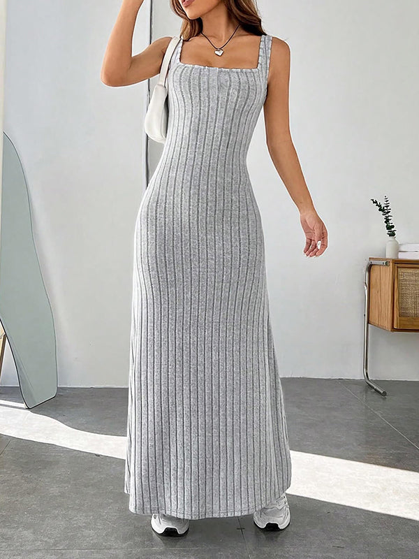 A-Line Loose Solid Color Spaghetti-Neck Maxi Dresses