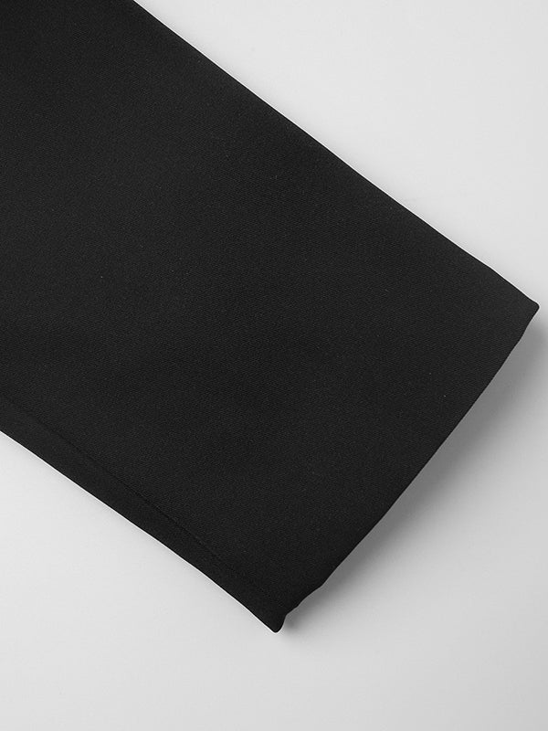 Solid Color Split-Joint Lapel Long Sleeves Blazer Suits + Pleated Mini Skirts Two Pieces Set