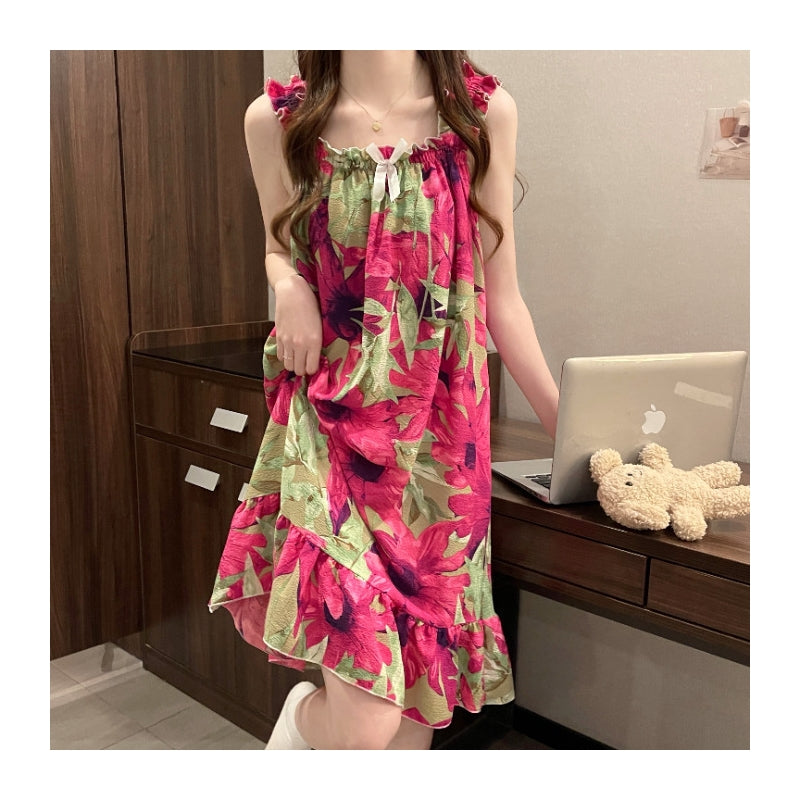 Women Fashion Floral Print Loose Nightgown