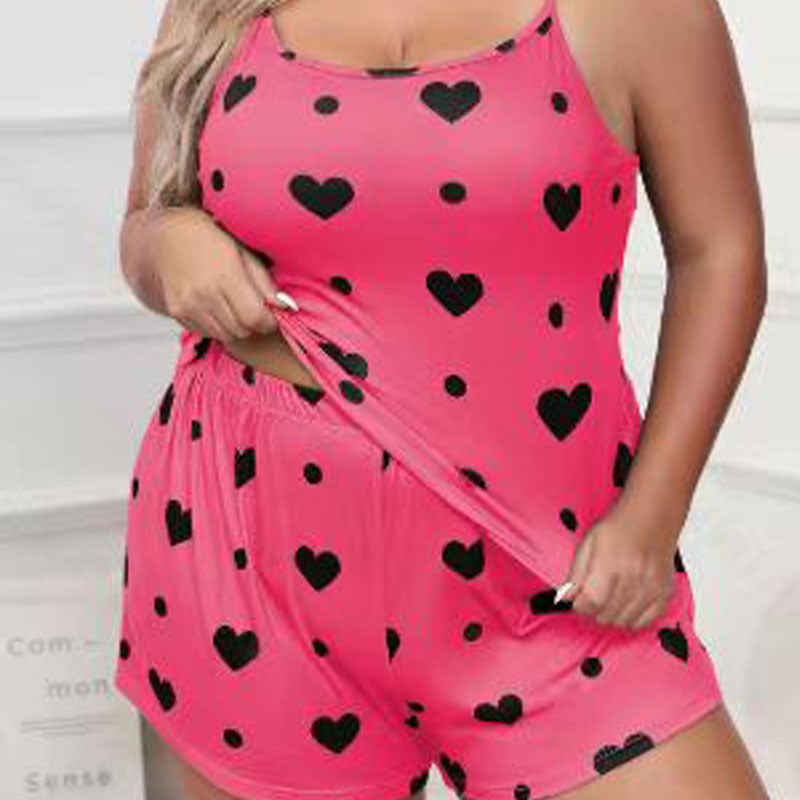 Women Plus Size Fashion Heart Print Pajamas Two-Piece Set