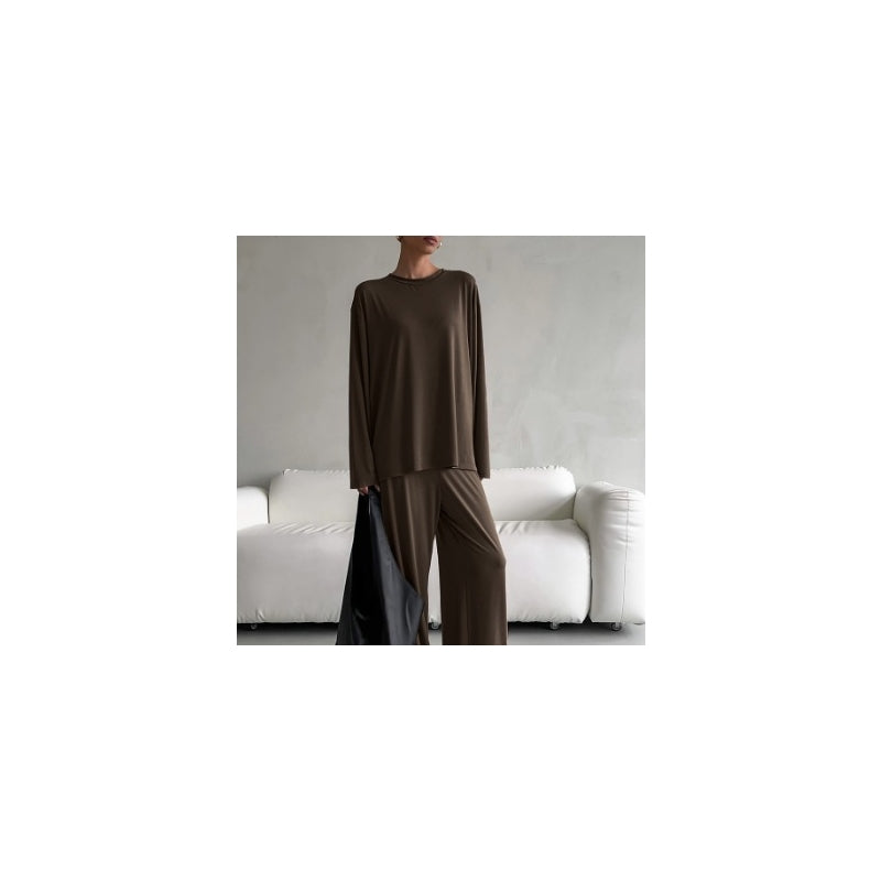 Women Fashion Casual Autumn And Winter Solid Color Round-Neck Long Sleeve Sweatshirt Loose Pants Pajamas Two-Piece Set