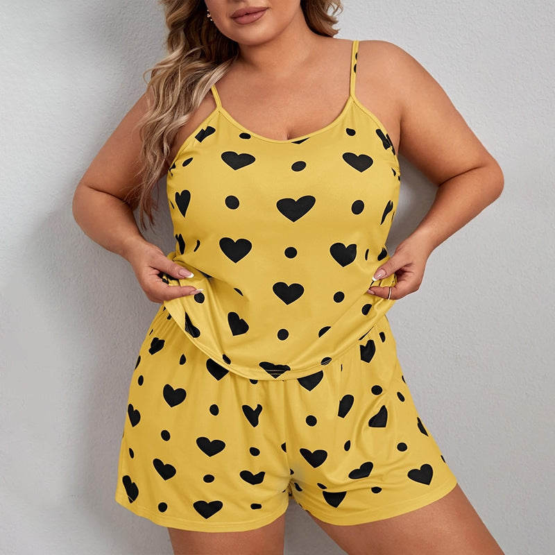 Women Plus Size Fashion Heart Print Pajamas Two-Piece Set