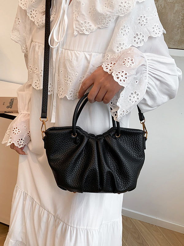 Pleated Solid Color Zipper Crossbody Bags Handbags