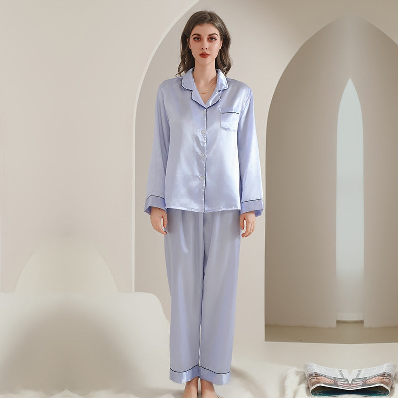 Women Fashion Casual Lapel Long Sleeve Blouse Loose Pants Pajamas Two-Piece Set