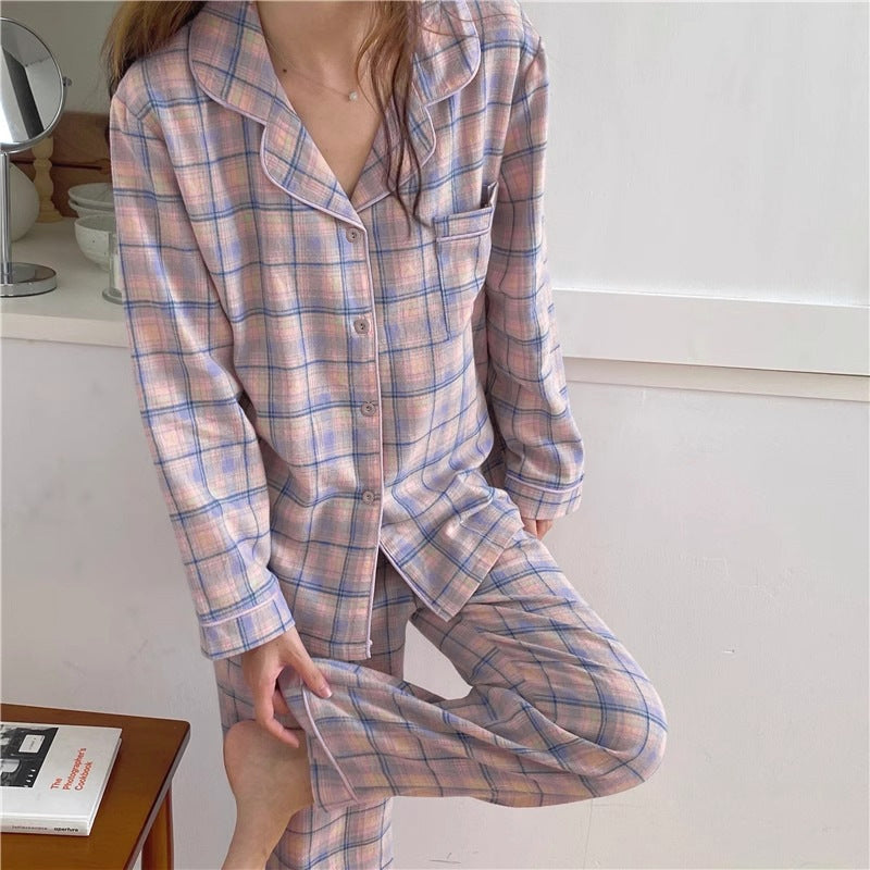 Women Fashion Casual Autumn Printed Lapel Long-Sleeve Blouse Loose Pants Pajamas Two-Piece Set