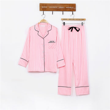 Women Simple Casual Stripe Printed Thin Pajamas Seven-Piece Set
