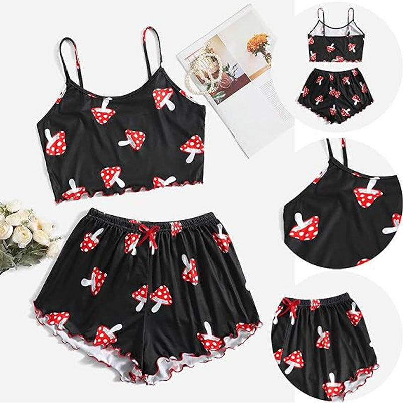 Women Fashion Mushroom Print Pajamas Two-Piece Set