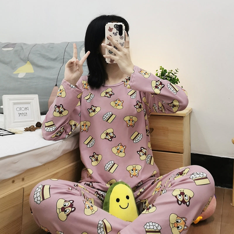 Women Fashion Casual Spring And Autumn Printed Round Neck Long Sleeve T-Shirt Loose Pants Pajamas Set