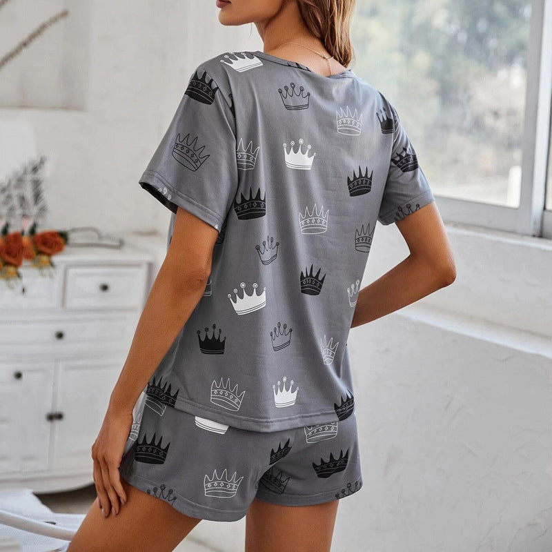 Women Casual Crown Print Pajamas Two-Piece Set