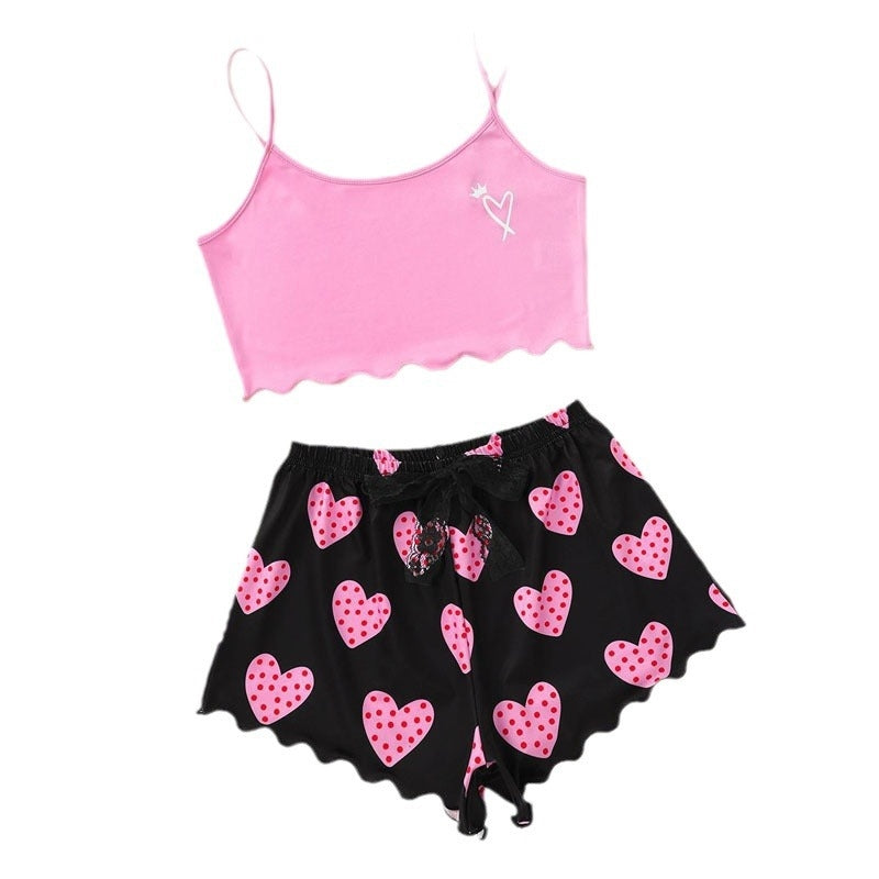 Women Fashion Heart Print Pajamas Two-Piece Set