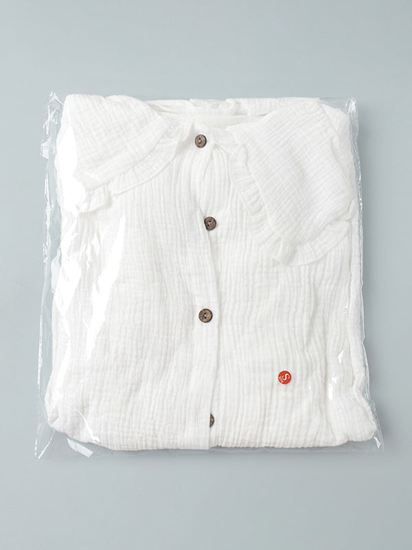 Long Sleeves Ruffled See-Through Split-Joint Peter Pan Collar Blouses&Shirts Tops