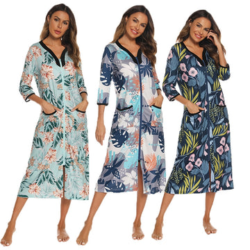 Women Fashion Floral Print Zip Pajamas