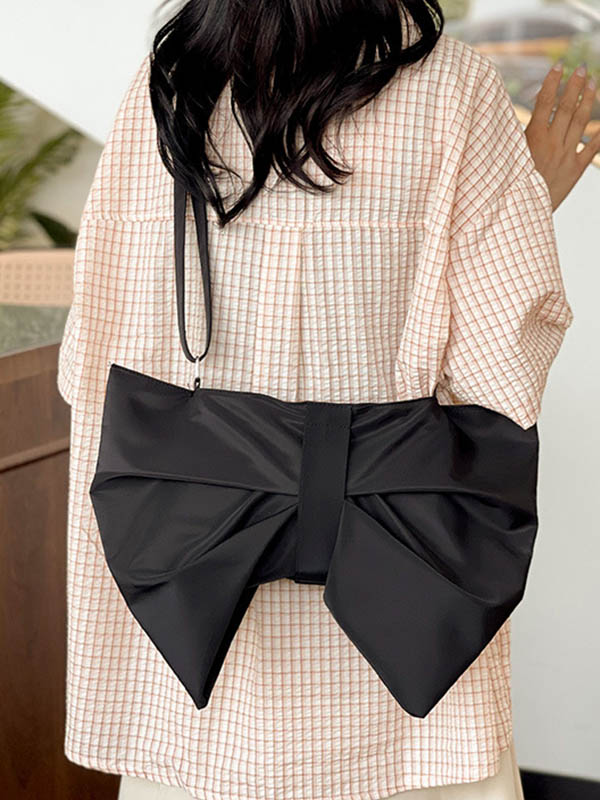 Bowknot Solid Color Zipper Shoulder Bags