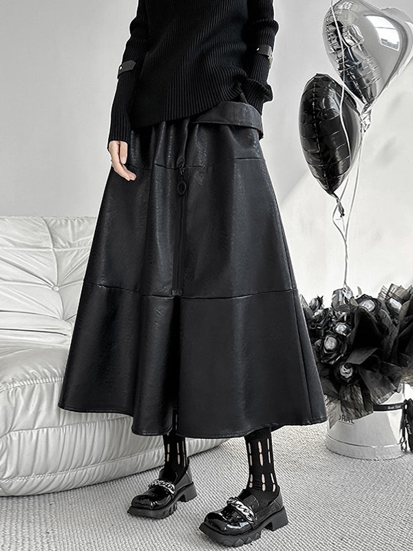 A-Line Hipster Solid Color Split-Joint Zipper Skirts Bottoms