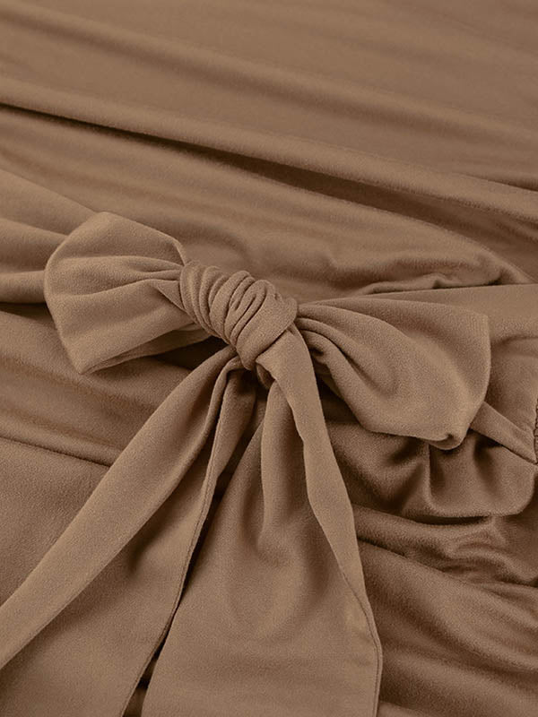 A-Line Bodycon Pleated Solid Color Tied Waist Zipper Round-Neck Mini Dresses