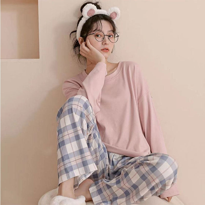 Women Fashion Casual Spring And Autumn Printed Round Neck Long Sleeve T-Shirt Loose Pants Pajamas Set