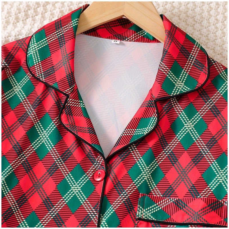 Christmas Women Fashion Plaid Print Pajamas Two-Piece Set