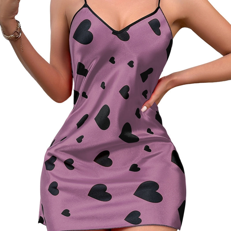 Women Sexy Heart Print Sling Pajamas