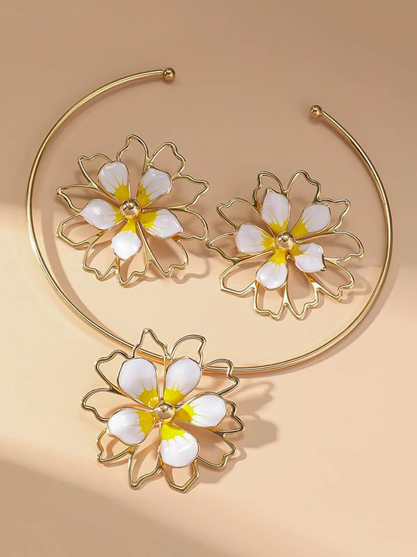 Flower Shape Hollow Leopard Earrings Accessories + Necklaces Accessories Three Pieces