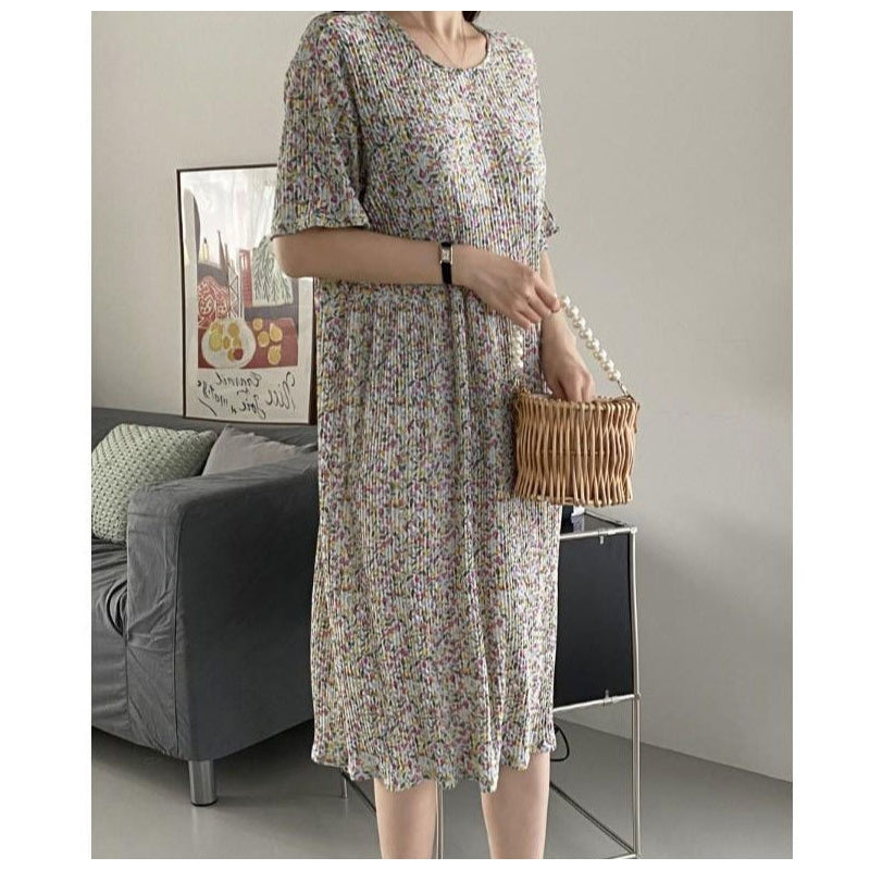 Women Fashion Casual Floral Printed Short Sleeve Loose Dress Pajamas