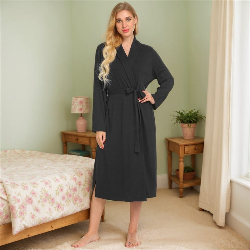 Women Fashion Casual Solid Color Long Sleeve Lace-Up Pajamas