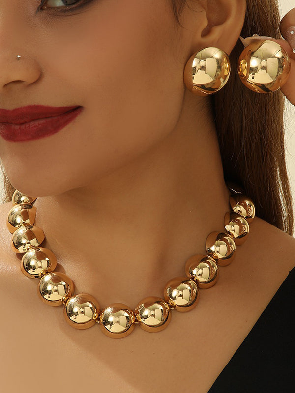 Beaded Solid Color Split-Joint Necklaces + Earrings Accessories Three Pieces