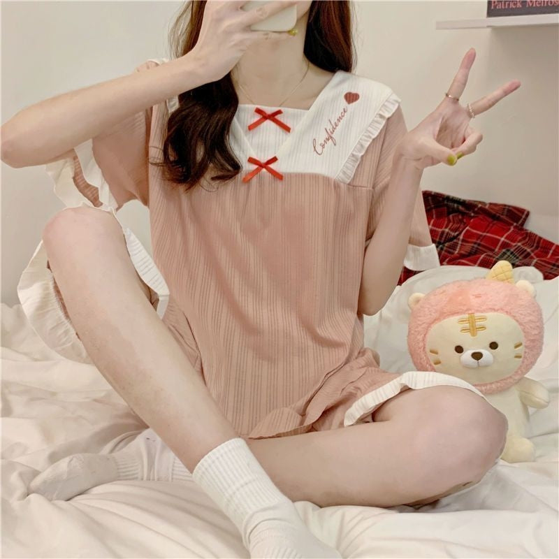 Women Minimalist Short Sleeve Top And Shorts Pajamas Set