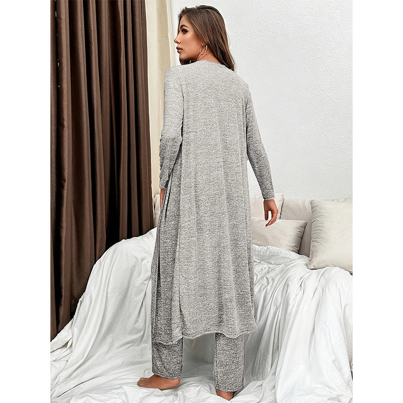 Women Casual Solid Color Pajamas Three-Piece Set