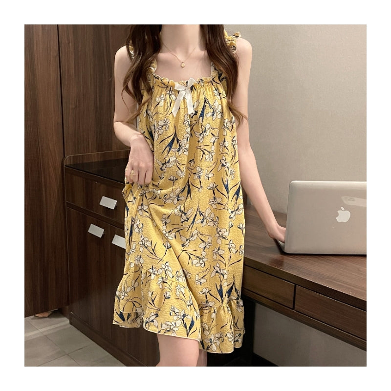 Women Fashion Floral Print Loose Nightgown
