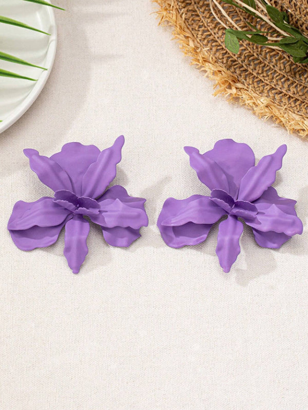 Flower Shape Solid Color Earrings Accessories