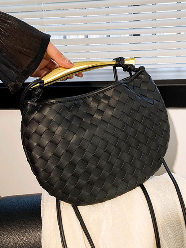 Geometric Split-Joint Woven Zipper Bags Handbags