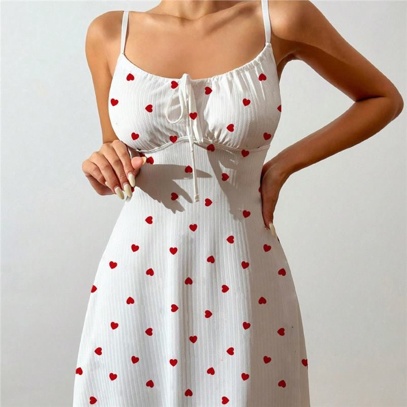 Women Fashion Sexy Love Printed Spaghetti Strap Pajamas