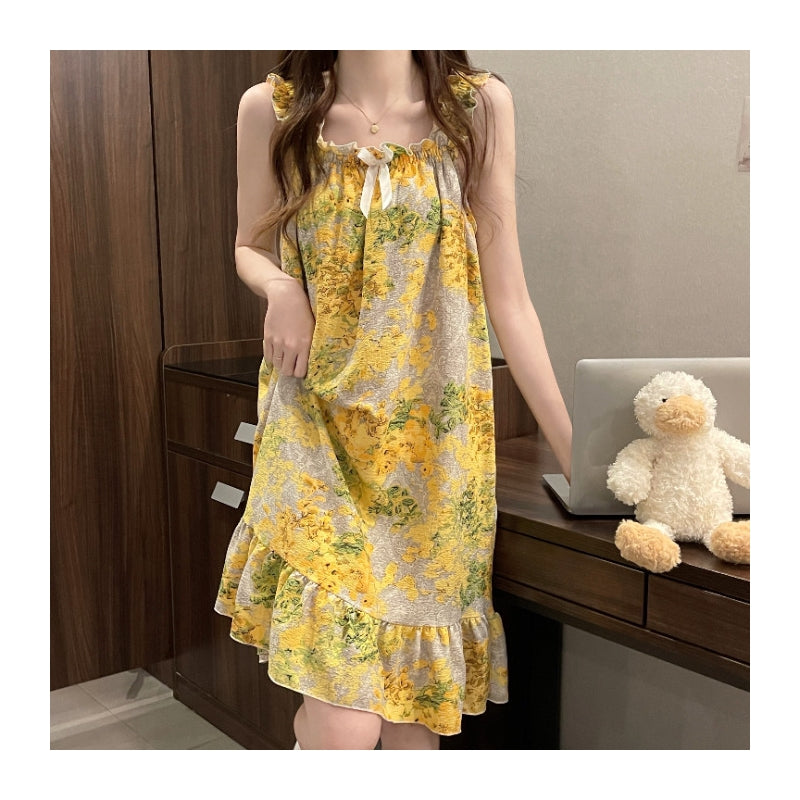 Women Fashion Floral Print Loose Nightgown