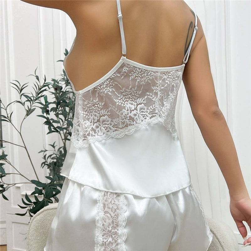 Women Fashion Sexy Lace Camisole Loose Shorts Pajamas Set