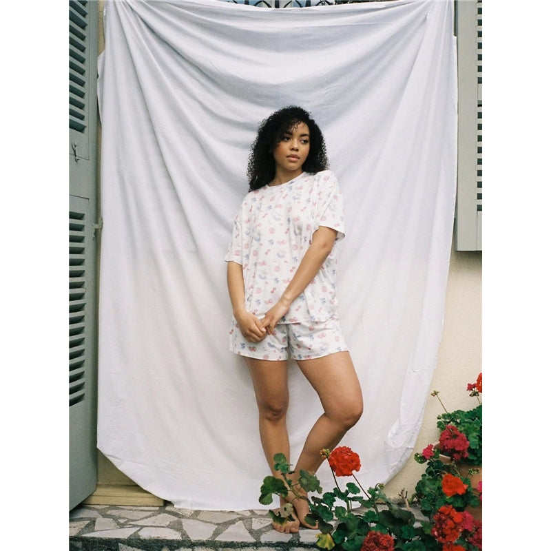 Women Fashion Casual Printed Short-Sleeve T-Shirt Loose Shorts Pajamas Two-Piece Set