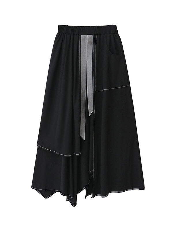 A-Line Irregularity Contrast Color Split-Joint Skirts Bottoms
