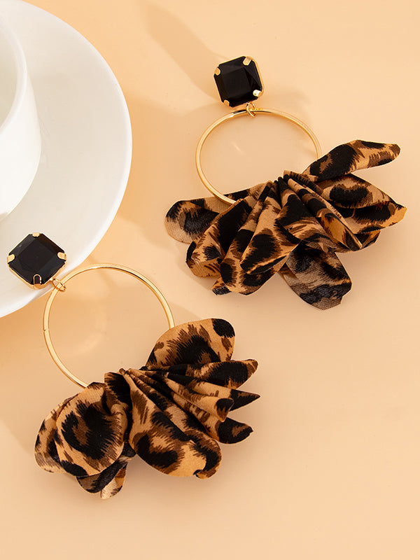 Geometric Leopard Three-Dimensional Flower Drop Earrings