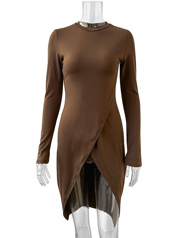 Bodycon High-Low Solid Color Round-Neck T-Shirts Tops