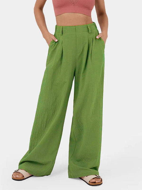 Loose Wide Leg Pleated Solid Color Split-Joint Pants Trousers