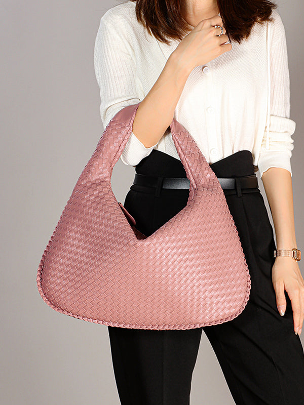 Geometric Solid Color Split-Joint Woven Zipper Bags Handbags