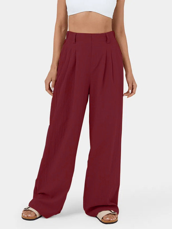 Loose Wide Leg Pleated Solid Color Split-Joint Pants Trousers