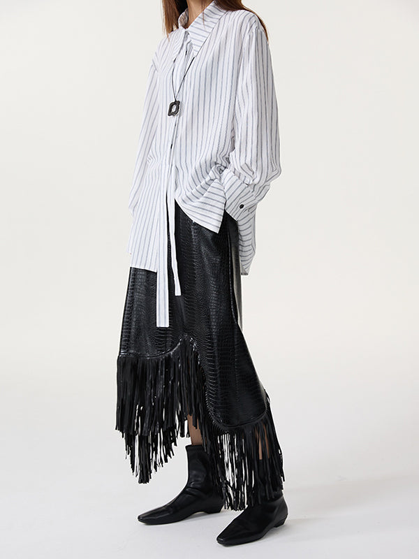 Long Sleeves Loose Striped Lapel Collar Blouses&Shirts Tops