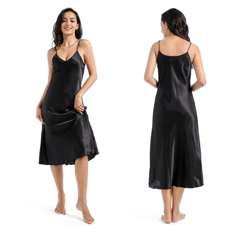 Women Sexy Solid Color Sling Nightgown