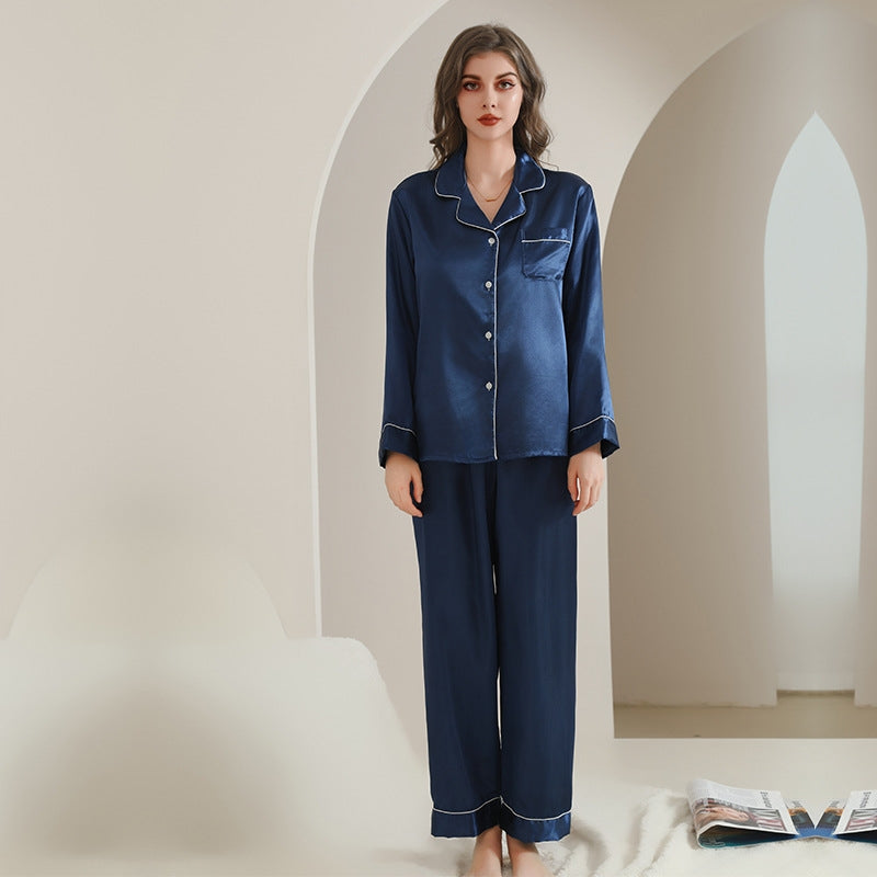 Women Fashion Casual Lapel Long Sleeve Blouse Loose Pants Pajamas Two-Piece Set