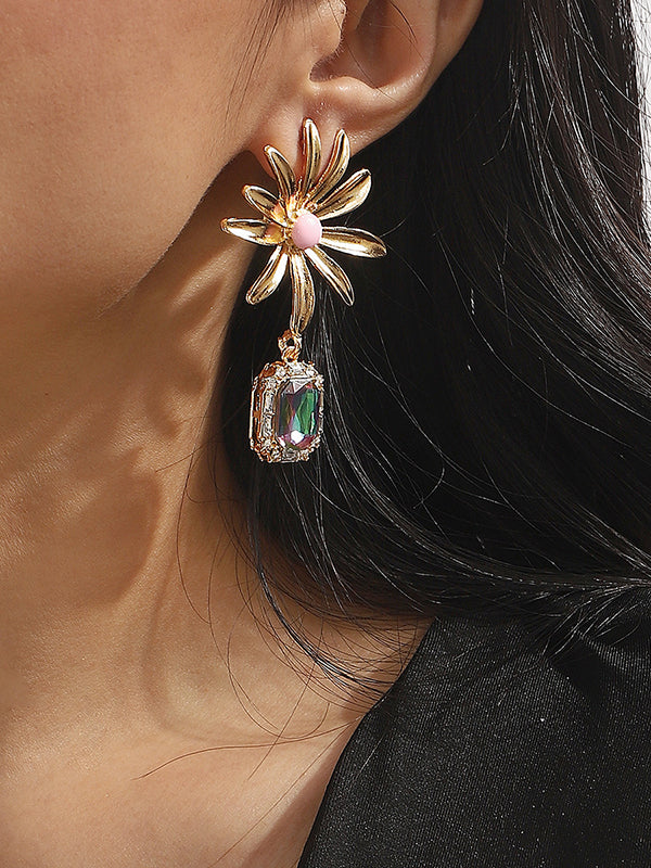 Geometric Rhine Stones Drop Earrings